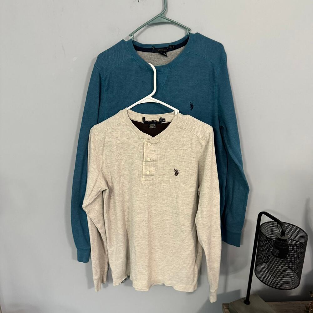 LOT of 2 US Polo Assn Men's Henley Thermal Shirts Long Sleeves Size Medium